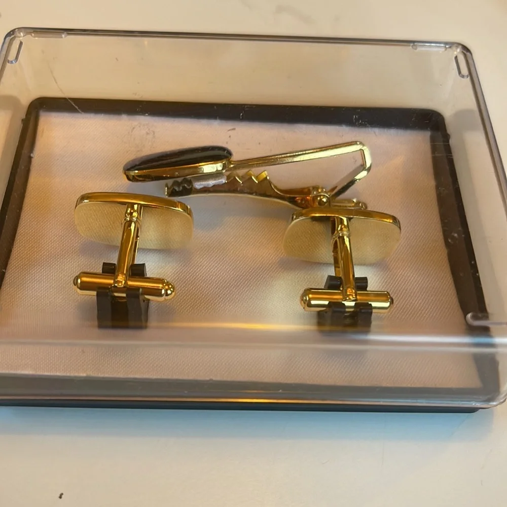 Vintage Datsun cuff links and tie clip
